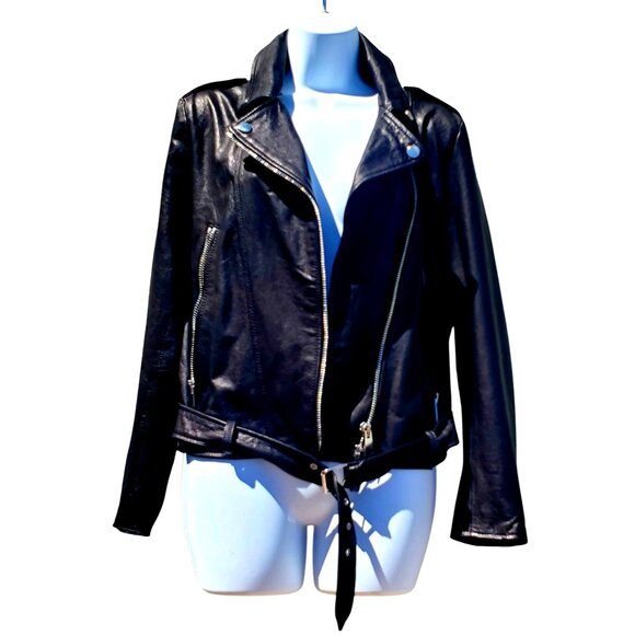 Hipchik Couture Rhinestone Crystal Love Black Lambskin Leather Jacket S M Moto - Picture 2 of 12